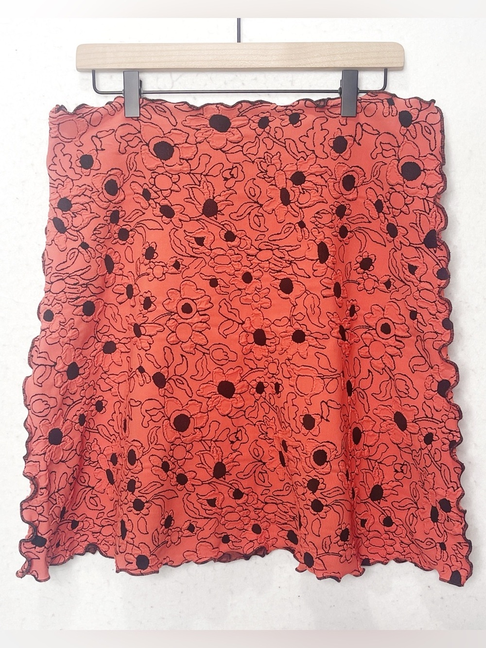 Haystacks Floral Print Mini Skirt Coral Black Lettuce Edge Stretch Eclectic XL